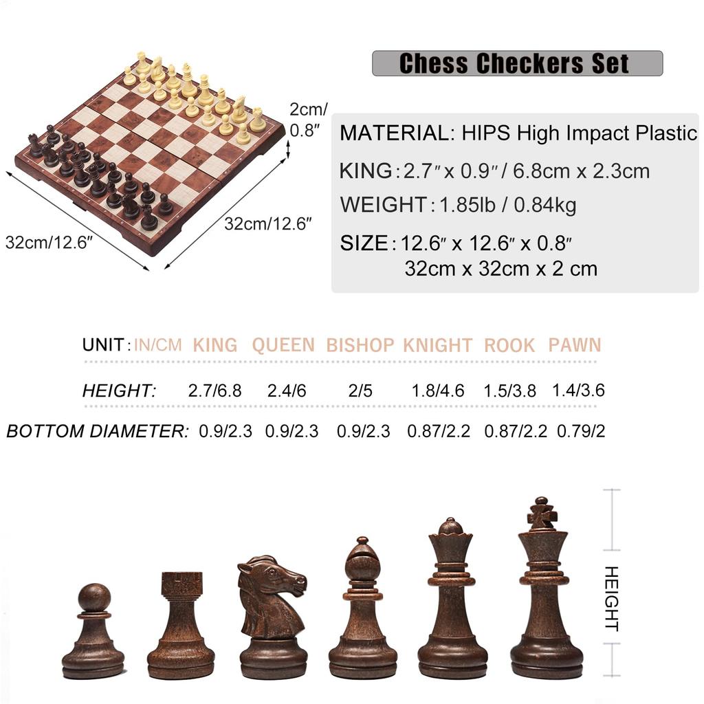 KOKOSUN Magnetic Game Set with Folding Portable Checkers 2-in-1 Chess/Checkers Set, Board, (Chess + Set)