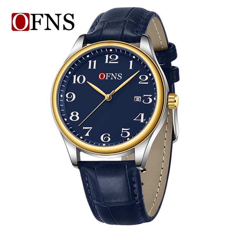 OFNS Couple's Wristwatch - Waterproof, Luminous, Quartz Watch with Steel or Leather Strap, Calendar Feature, for Casual or Business.