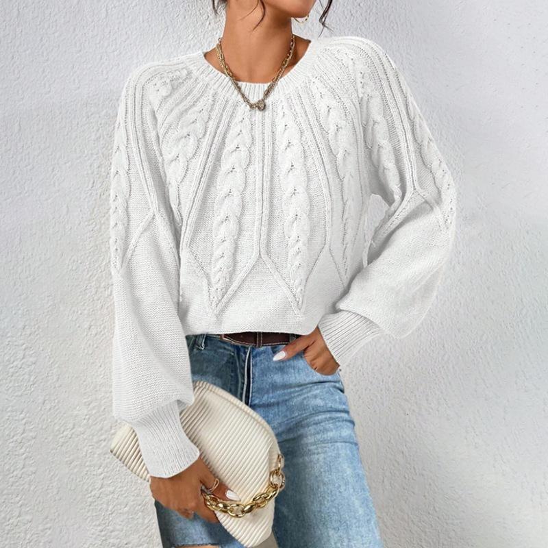 Damski Sweter Dzianinowy Oversize Półgolf Warkoczowy Długi Rękaw Casualowe Top Biały Czarny Beżowy Brązowy Zielony
