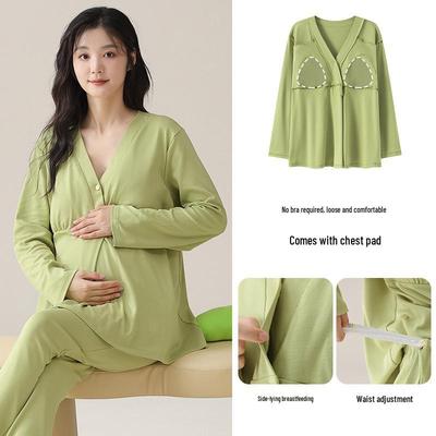 Pyjama de maternité d'automne en pur coton avec coussinets d'allaitement - Parfait pour le post-partum et l'allaitement