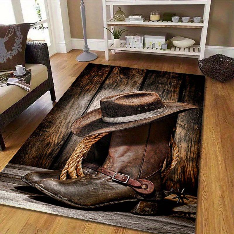 Oversize Cowboy Boots and Hat Doormat, Heavy 800GSM Western Design Rug for Living Room Bedroom Porch Hallway Farmhouse Decor