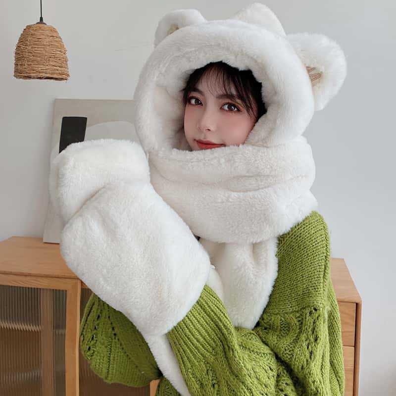 

Women s & Children s Winter Plush 3-in-1 Hat, Scarf, Gloves Set - Faux Rabbit Fur, Cold-Proof, Warm, Windproof, Versatile.