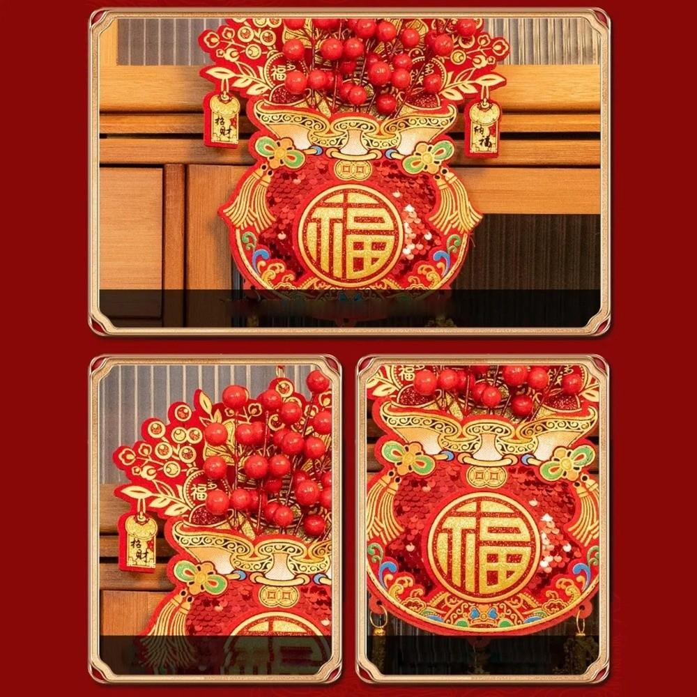 Lucky Bag Shape Chinese New Year Decoration Traditional Glitter Sequins Festive Hanging Ornaments Good Fortune Three-dimensional