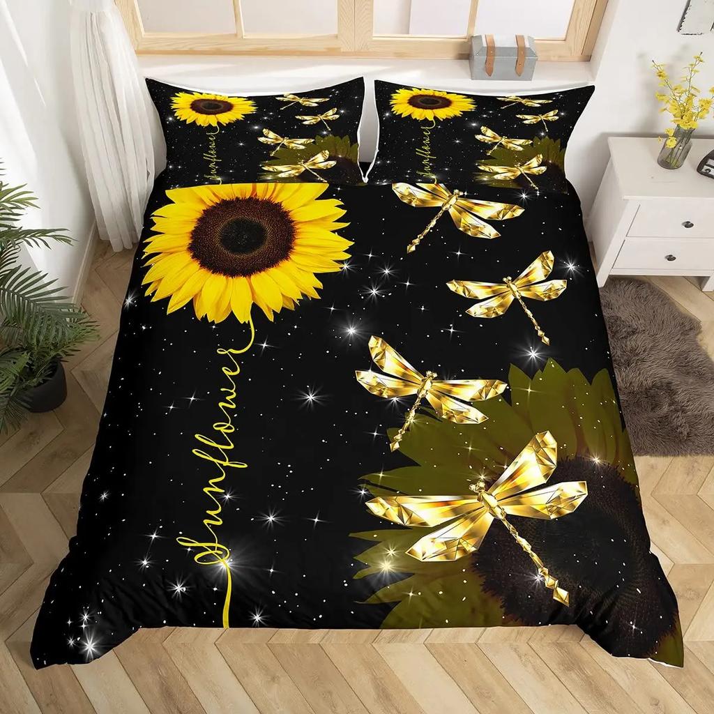 Butterfly Dragonflies Duvet Cover Set Dandelion Bedding Set Women Girl Bedroom Decor Flowers Botanical Weed Comforter Cover 3Pcs