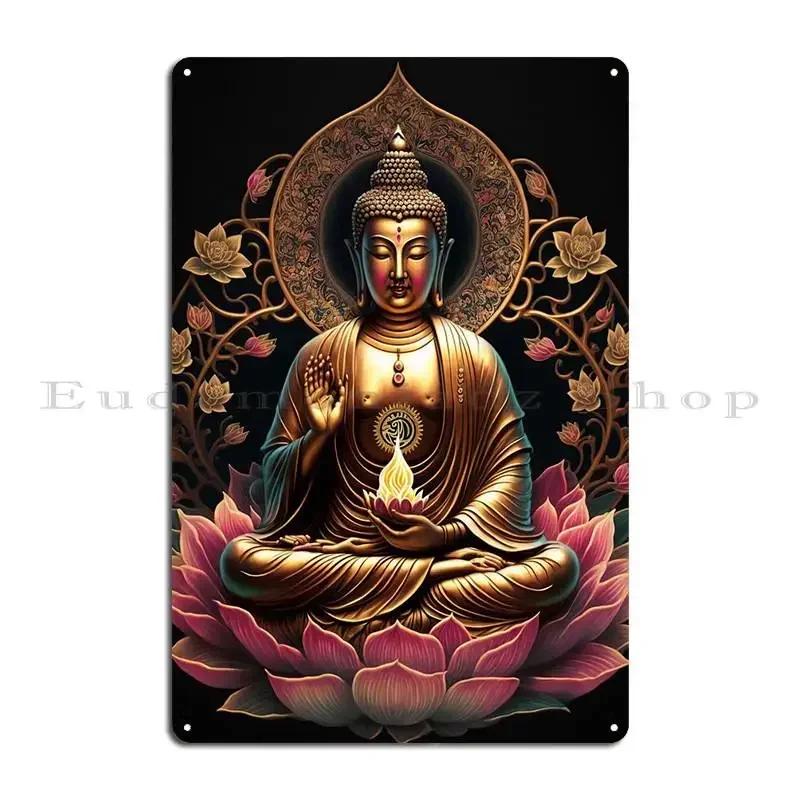 Buddha Beside Lotus Metal Sign Printing Printing Wall Custom Kitchen Mural Tin Sign Poster 20x30cm（7.8x11.8inch）