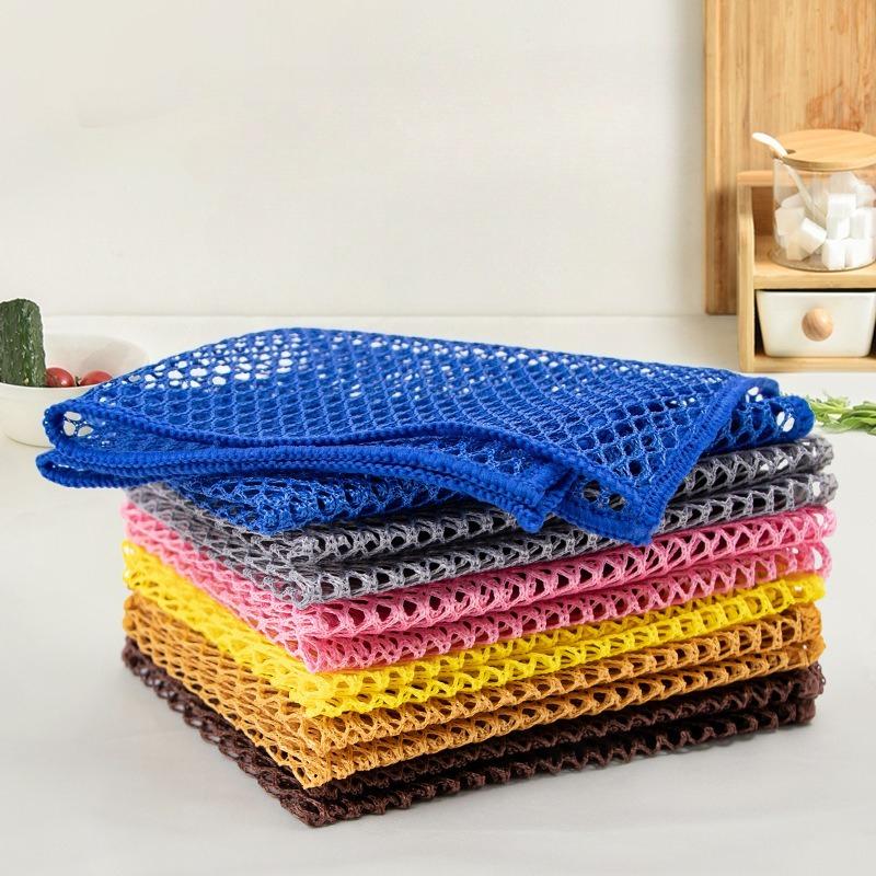 5pcs Household Kitchen Anti-Scratch Dish Wash Net Microfiber 3D Cleaning Mesh Cloth Reusable Dishwashing Cloth Scouring Pads