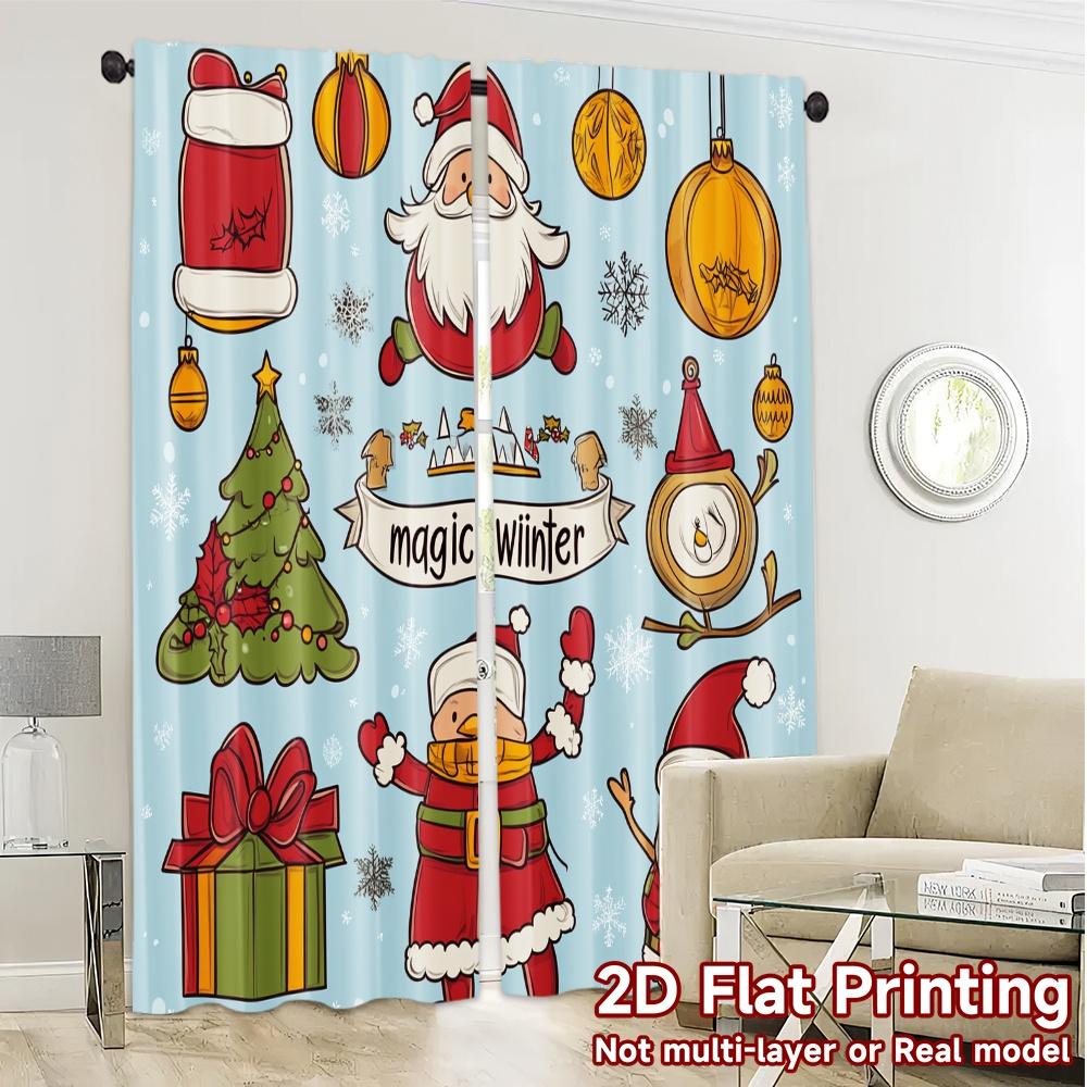 2pcs,Curtains Christmas ornaments Santa Claus snowman tree (2) Popular Minimalist Curtains Prints Light Filtering Curtains