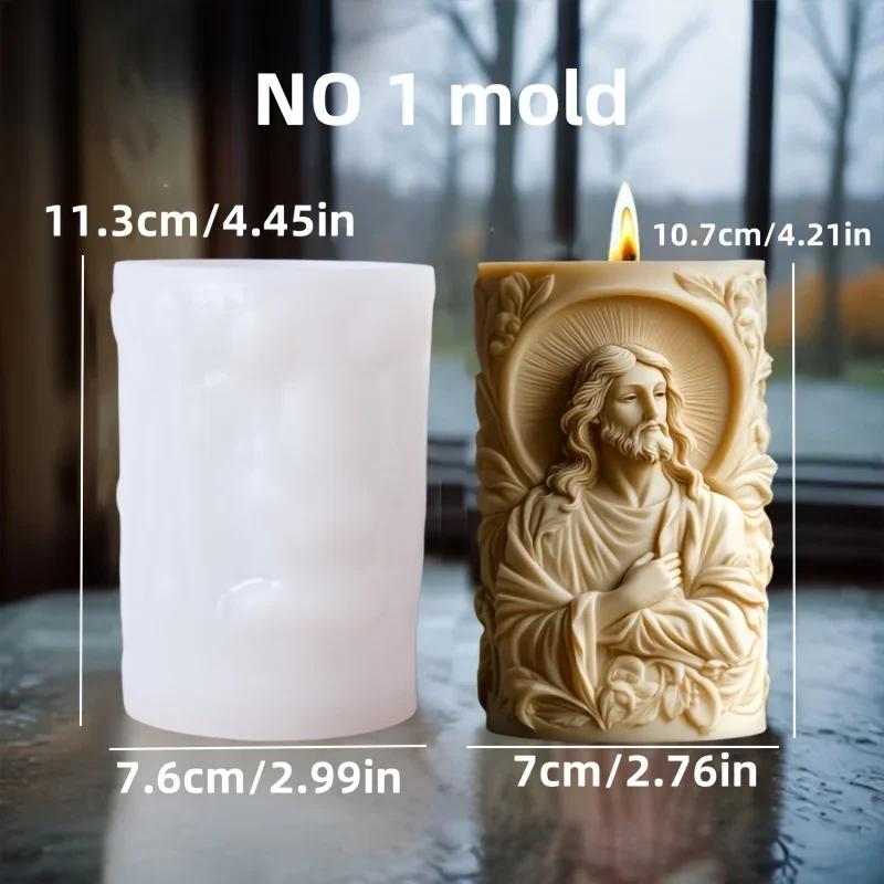 Jesus Göttin Maria Relief zylindrische Kerze Silikonform lockiges Haar Göttin Maria Statue Relief zylindrische Harz Gipsformen