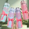 1PC Birthday Girl Pink Bow Ribbon Print 750ml Color Plastic Sports Water Bottle Leakproof Flip Straw Lid Suitable for Sports Office Home Use