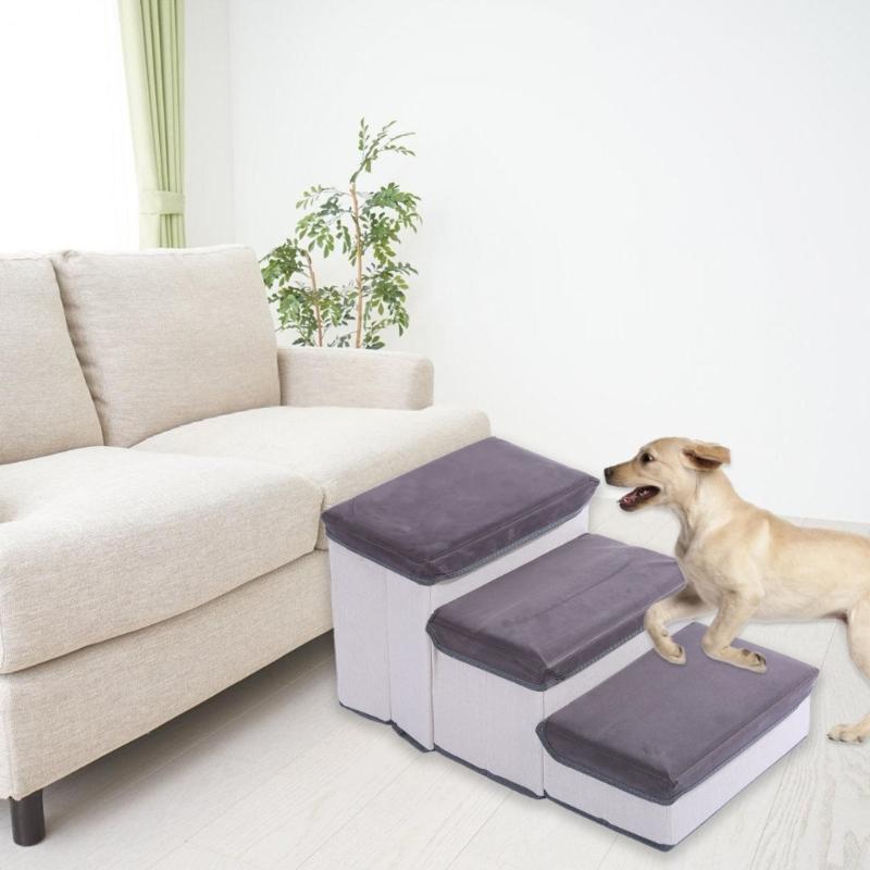 Scale Pieghevoli per Animali Domestici 3 Gradini in Schiuma per Cani Gatti per Letto Alto con Contenitore Scaletta per Animali Domestici per Cuccioli Piccoli Gatti