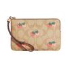 New Corner Zip Coated Canvas With Leather Coin Purse Wrist Bag Small Size Women's Light Khaki CB592-IMOT4
