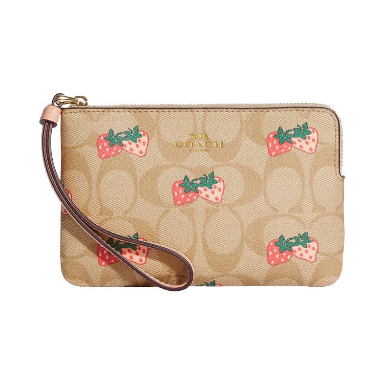 New COACH Corner Zip Coated Canvas With Leather Coin Purse Wrist Bag Small Size Women's Light Khaki CB592-IMOT4