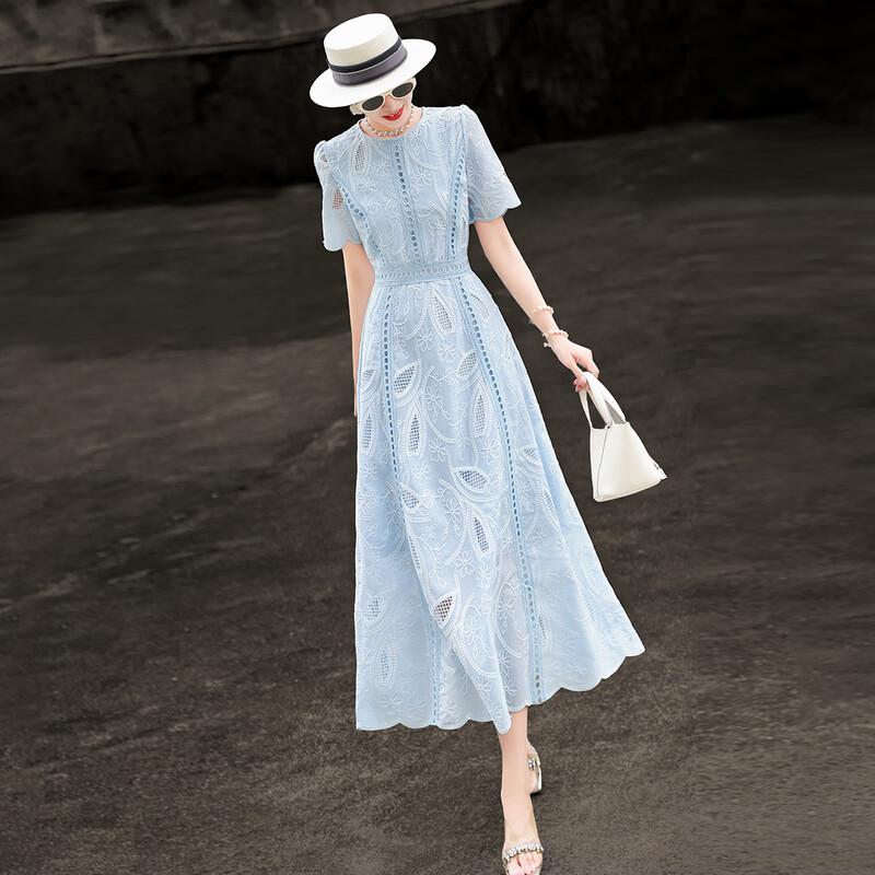 Elegant French Embroidered A-Line Dress 2XL