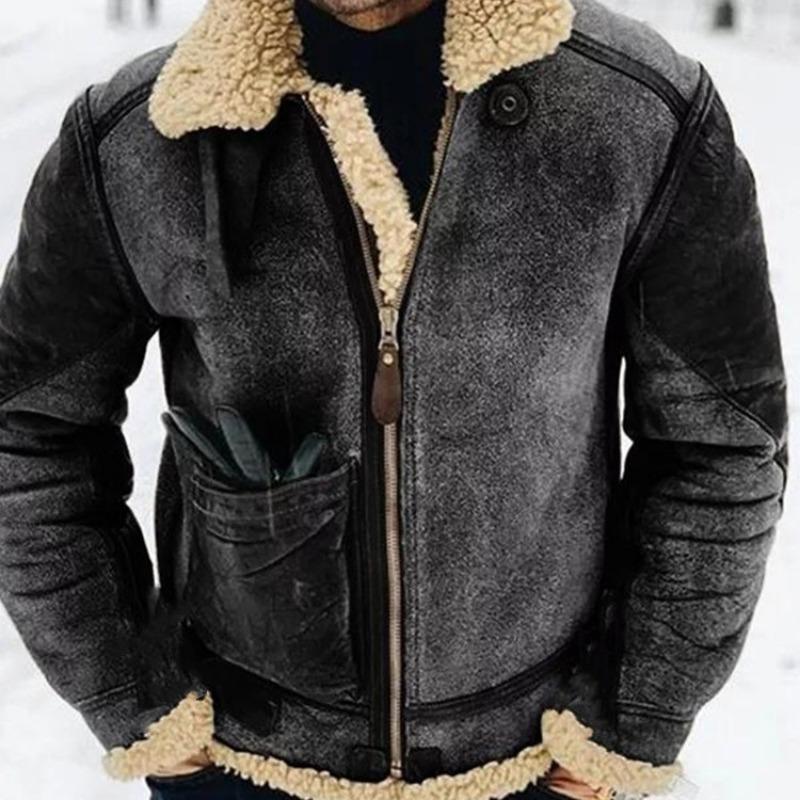 Men’s Colorblock Faux Shearling Lined Leather Jacket