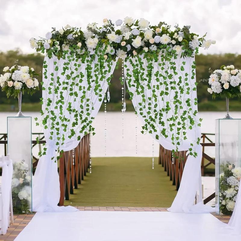 2.2M Künstliche Kletterpflanzenblätter Hängende Künstliche Ranke Efeu Girlande Seide Wandpflanzen Hochzeitsparty DIY Gartendekoration Grüner Rattan