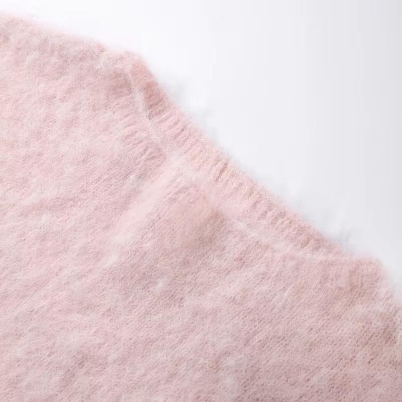Casual Cross-Border Fashion Sweater with Seahorse Hair, Solid Color, Slanted Neck, and Long Sleeves