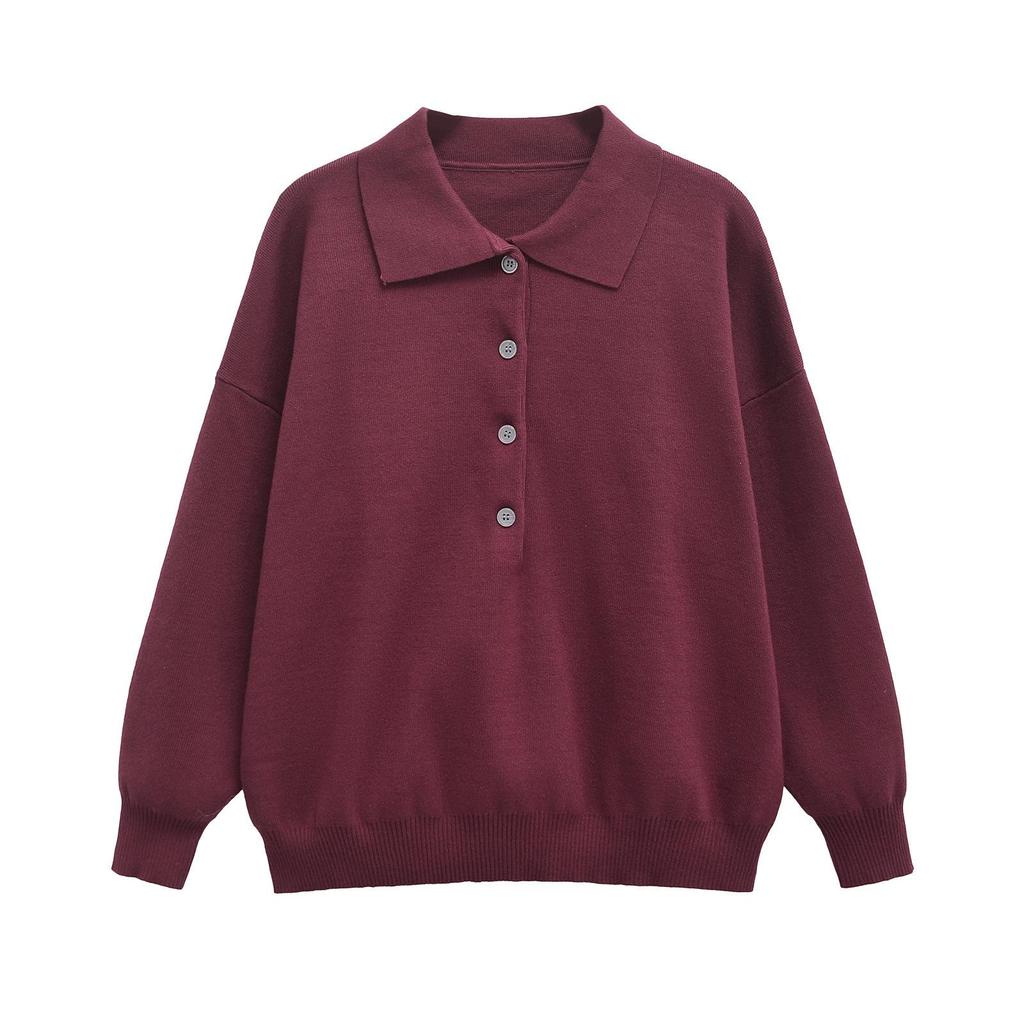 Autumn 2024 Women's European & American Fashion Casual Loose Blend Polo Shirt.