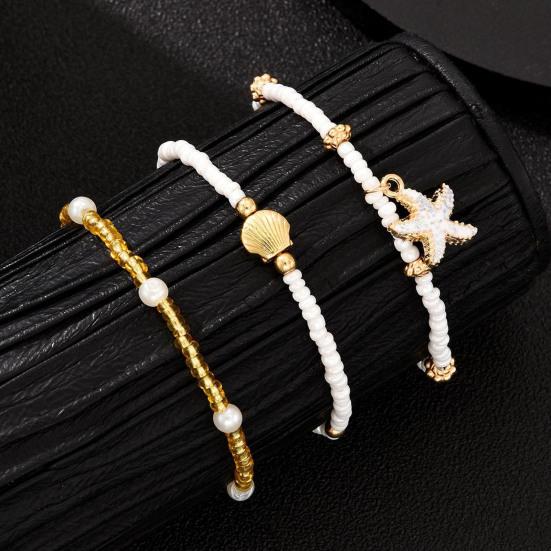 Bohemian Seashell Starfish Anklet Beach Vacation Foot Jewelry with Faux Pearl & Beaded Strands Layered Design Summer Gift for Women