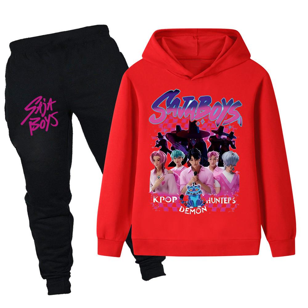 PB1229 Kinder Jungen Mädchen Kpop Mira Zoey Rumi Sajaboys Print Langarm Kapuzenpullover Hose Hosen Kleidung Sets