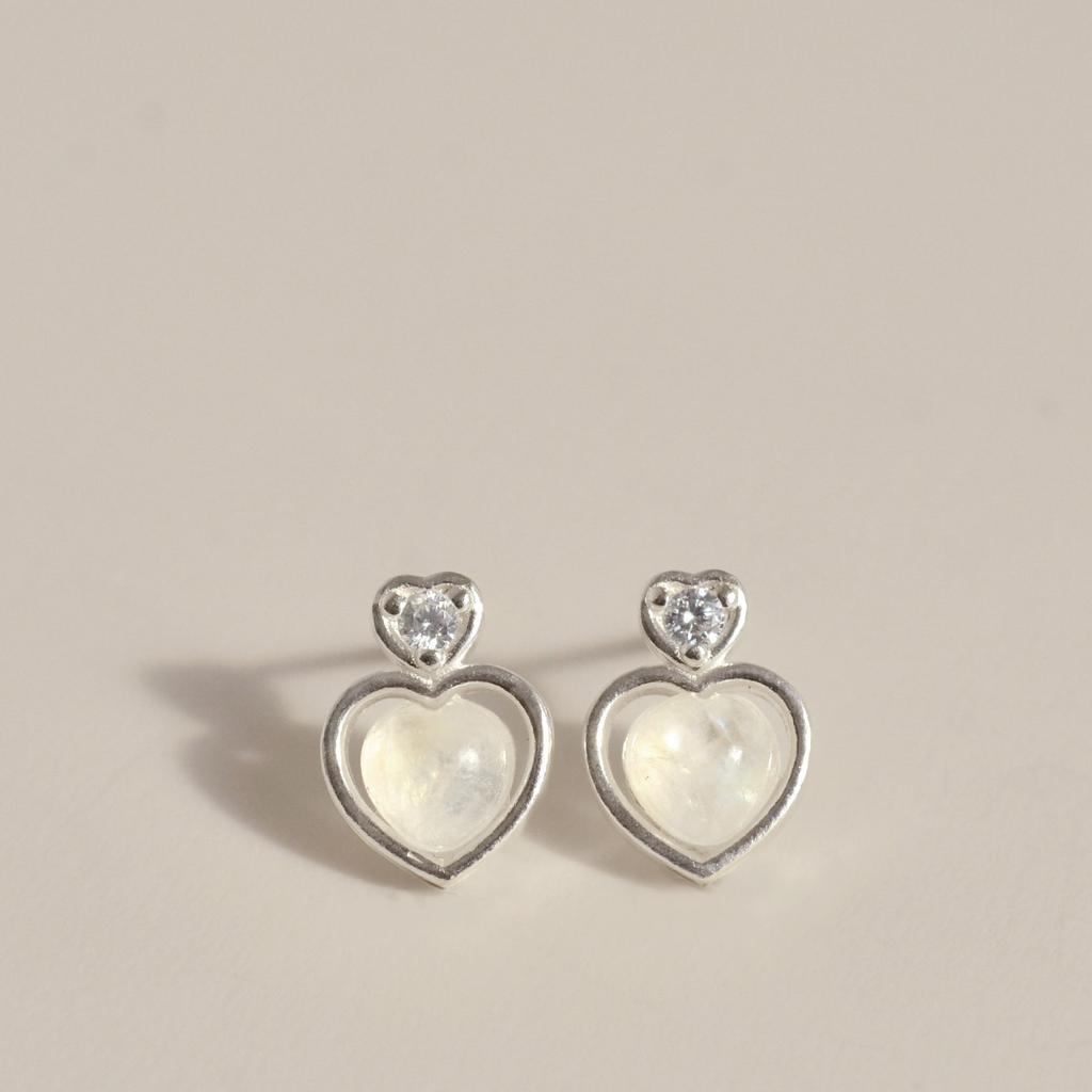 47Bag 925 Silver Natural Gemstone Heart Earrings Liebe