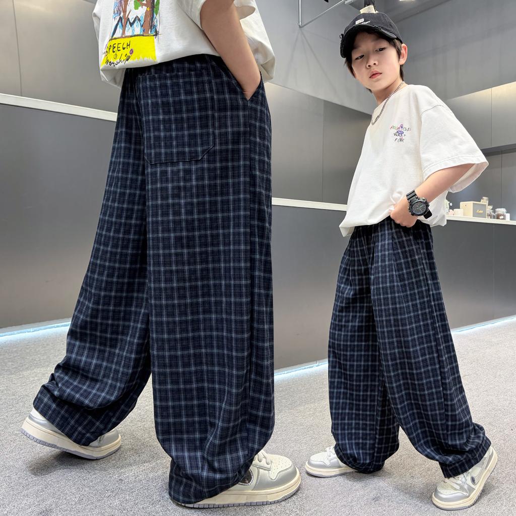 Boys' Summer Checkered Casual Pants 2026 New Style Rascal Handsome Children's Summer Work Pants Middle and Large Children's Casual Pants