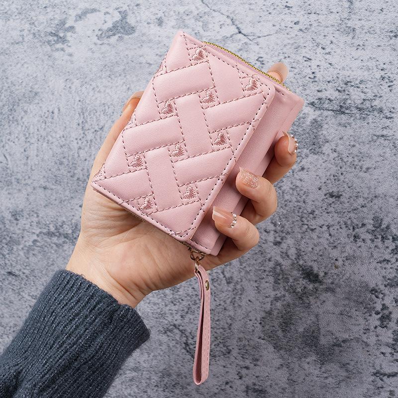 Women's Embroidered Heart PU Leather Wallet - Short, Simple, Multi-Card Slot, Coin Purse, Money Clip Holder