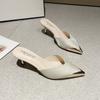 Fashion Leisure Pumps Sandals Female Office Career Thin High Heels Pointed Toe Shoes for Women Leather Slip On Summer Sandals