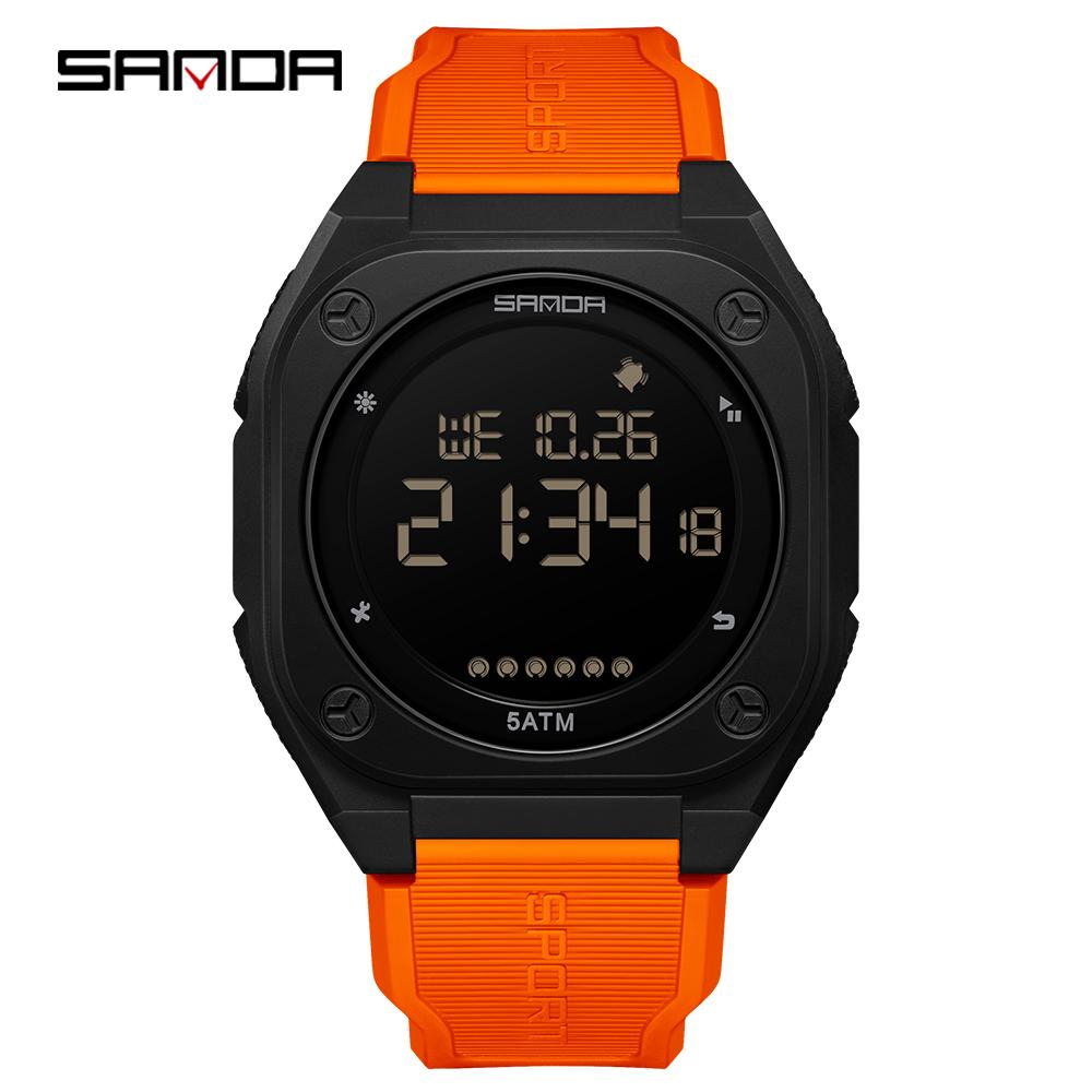 SANDA 6303 Daily Fashion Men's Digital Watch TPU Strap ABS Case Waterproof Casual Sporty Male Multifunction Timepiece Clock Gift