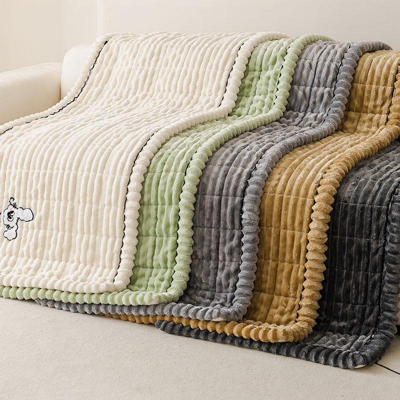 Simple Flannel Rabbit Sofa Cushion Winter Solid Plaid Non-Slip Sofa Cover for Living Room Comfort Thickened Warm Recliner Cover