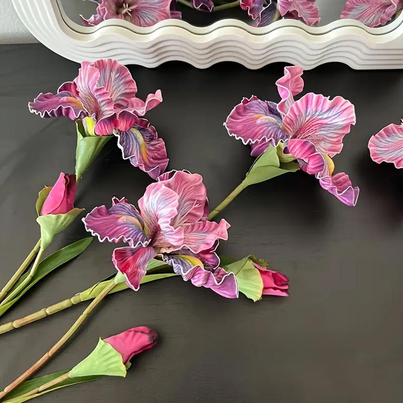 1PC 2-head Iris Flowers Party Wedding Decorative Artificial Cattleya Orchid Home Decoration Simulated Flower Silk Flower 45cm