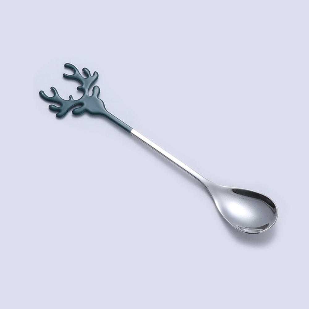 Stainless Steel Deer Head Shape Stirring Spoon Romantic Coffee Dessert Christmas Elk Exquisite Tableware