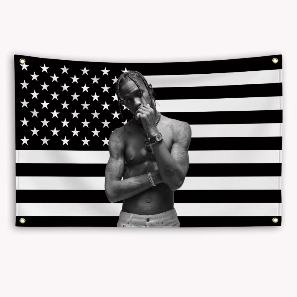1pc TTravis SScott American Flag Banner Decoration Garage Bedroom Banner Outdoor Decoration Advertising Banner Tapestry Banner 74x94cm(29x37in)