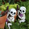 2Pcs Unique Skeleton Figurine Resin Halloween Skeleton Decor  Outdoor Courtyard
