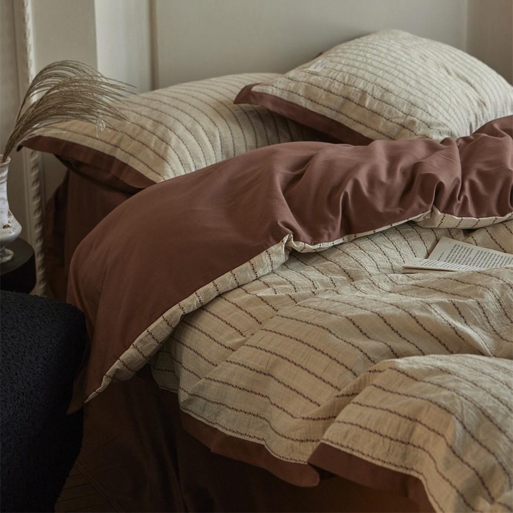 Four-piece Set of Pure Cotton Bedding, Jacquard Contrasting Color Quilt Cover, Bed Sheet Pillowcase Set