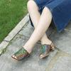 Handgemachte bemalte Hausschuhe im ethnischen Stil aus echtem Leder Patchwork Spitze Damen Sandalen mit rundem Absatz