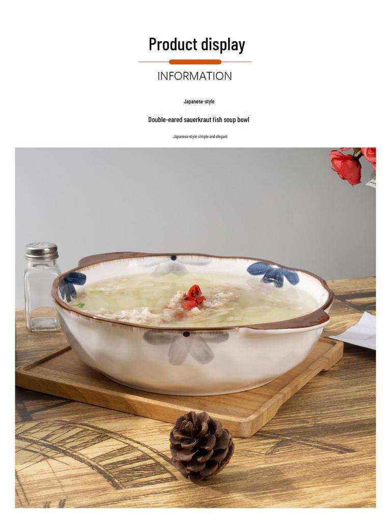 14-Zoll Keramikschüssel mit Doppelohren für Sauerkrautfisch & Suppe, Mao Xue Wang Stil