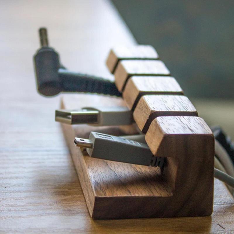 Kabelorganisatör Trä USB-kabelhållare Kabelorganisatör Självhäftande Kabelhållare För Kablar 3M Tejp Baksida 4 Hål För Skrivbord