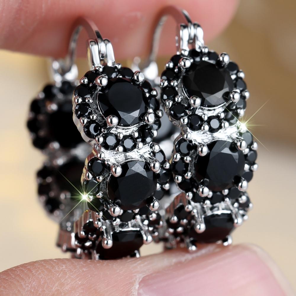 Exquisite Blue Cubic Zirconia Hoop Earrings for Women Elegant Purple Zircon Circle Earrings Wedding Party Jewelry Gift