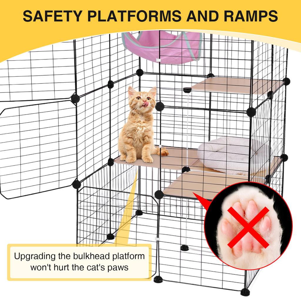 3 Tiers Indoor Cat Enclosures W/ Hammock & Bed Cat Wire Kennel Crate Kitten Playpen Cage Large Exercise Place Ideal for 1-3Cats