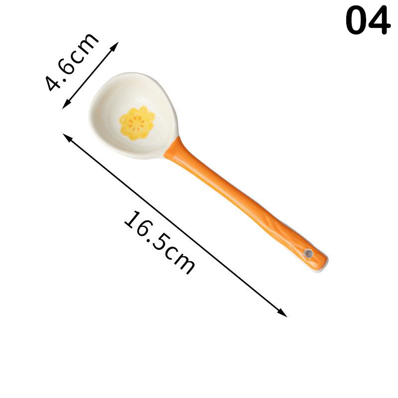 Kawaii Flower Ceramic Soup Spoon Cute Korean Ice Cream Hand Painted Coffee Dessert Long Handle Spoon Kitchen Accessories