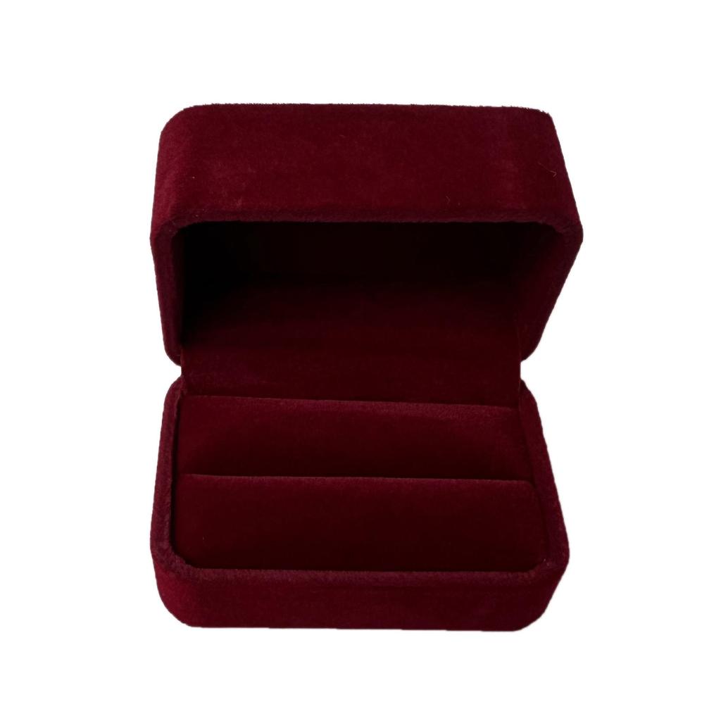 Double Ring & Earring Flocked Cloth Jewelry Gift Box - Flip Top Wedding Band & Stud Packaging.