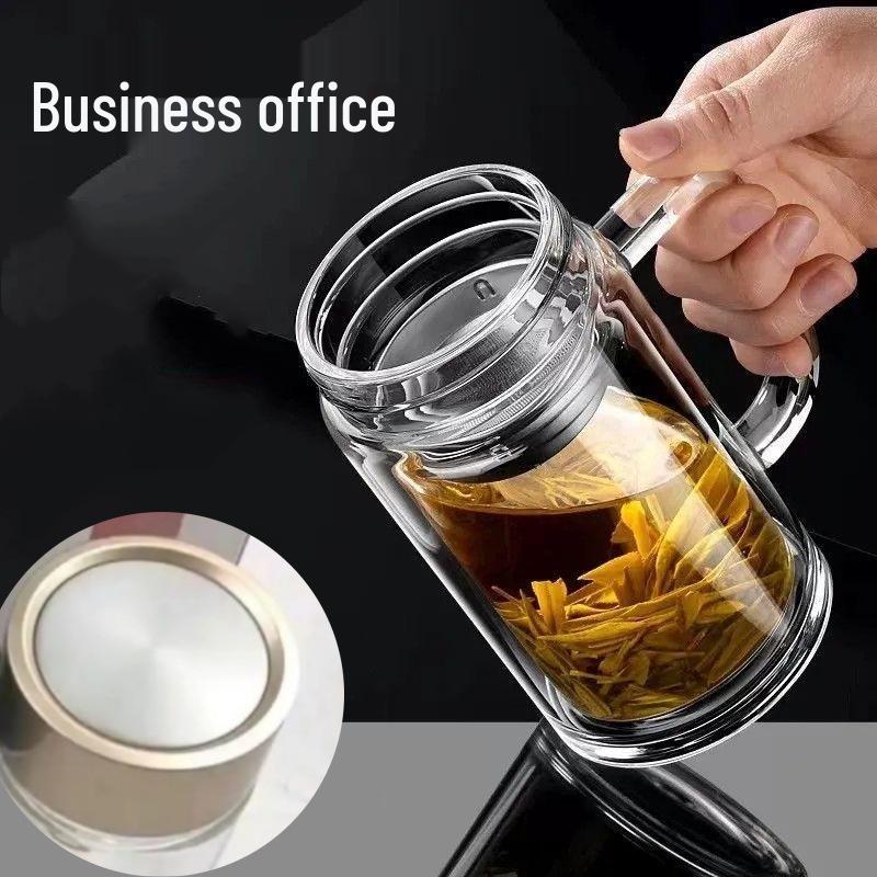 Custom Engraved Double-Layer Borosilicate Glass Tea Cup with Screw Cap