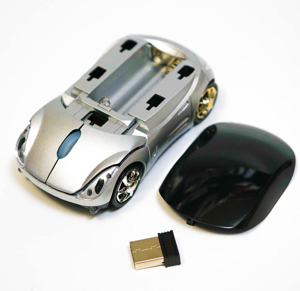 Wireless USB for Sports Set Car-shaped Mouse, Silver, Cars, Silent, Optical, 2-Piece