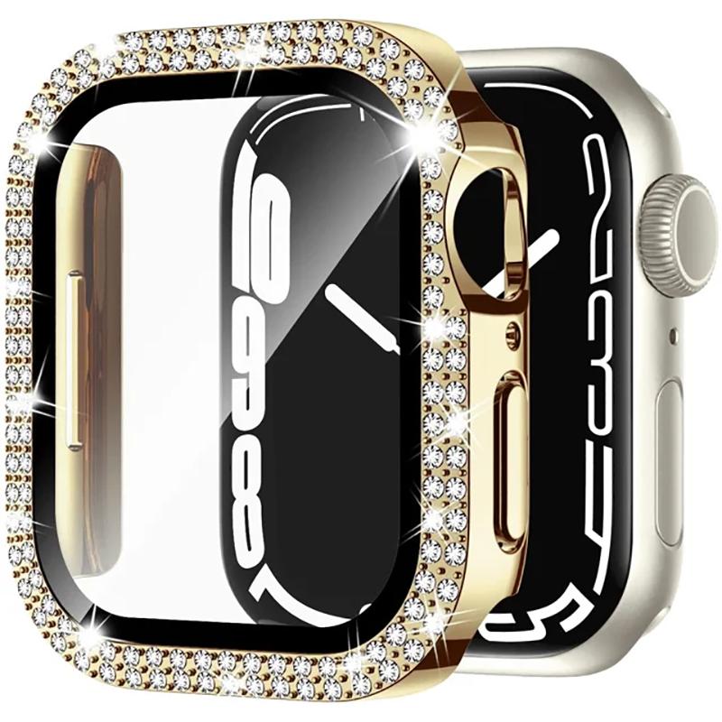 Glass+Diamond Cover For Apple Watch Case 46mm 40mm 44mm 41mm 42mm 45mm Bling Bumper Protector iWatch Series 11 10 9 SE 7 8 Case