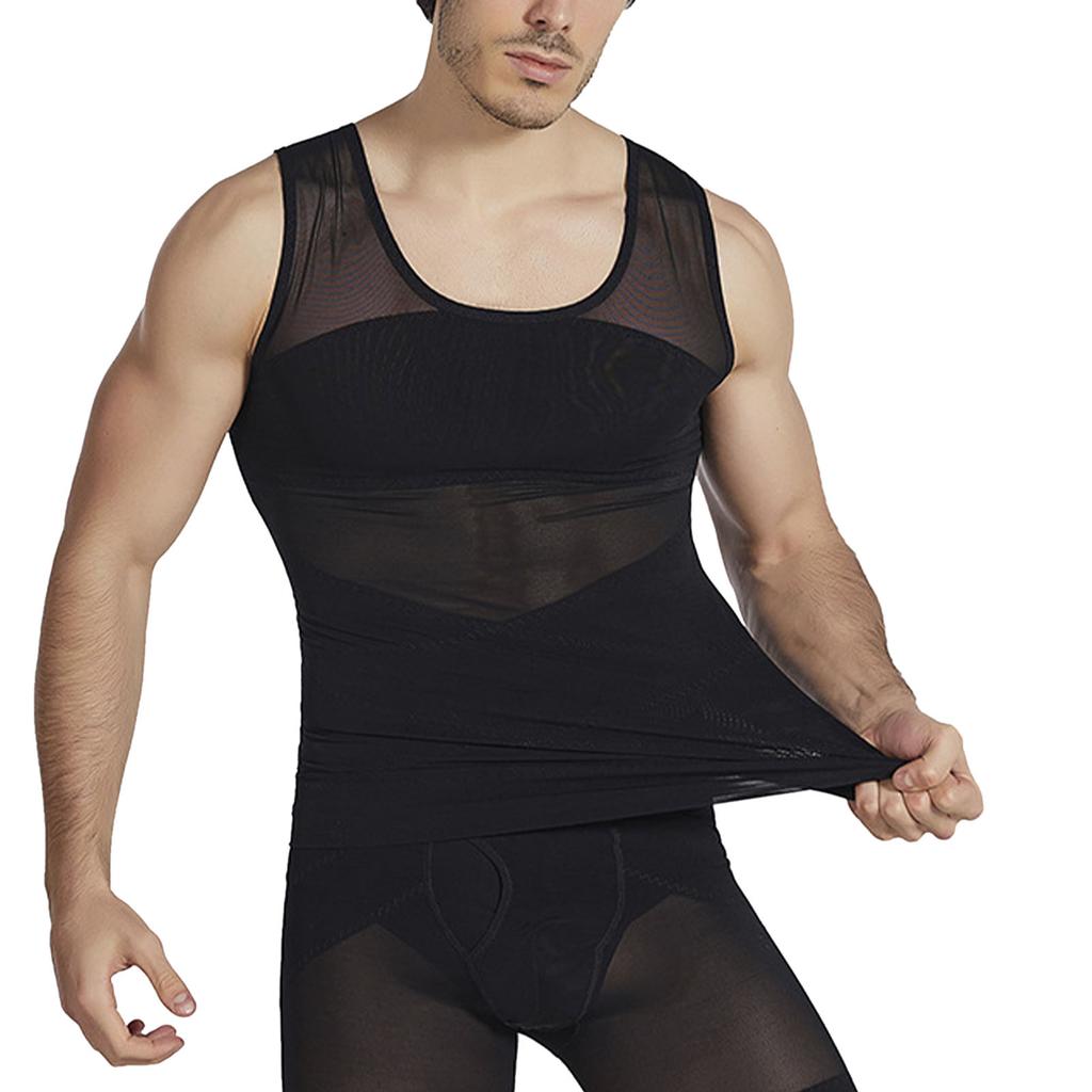 Men Body Shaper Slimming Vest Soft Elastic Skin Friendly Breathable Men Compression Shirt Vest for Sports Fitness Black