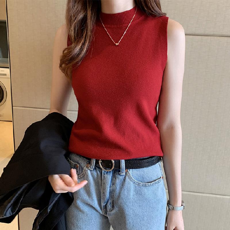 Weste Damen Half Rollkragenpullover Ärmelloses Strickoberteil Hosenträger