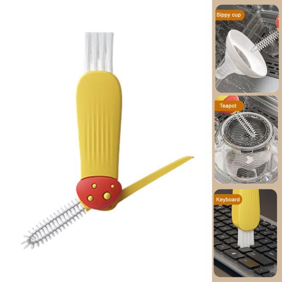 Yousheng 3Pcs 3 In 1 Cup Lid Cleaning Brush Set Soft Hard Bristle Heads 180 Degree Rotating Design Crevice Cleaner Brush