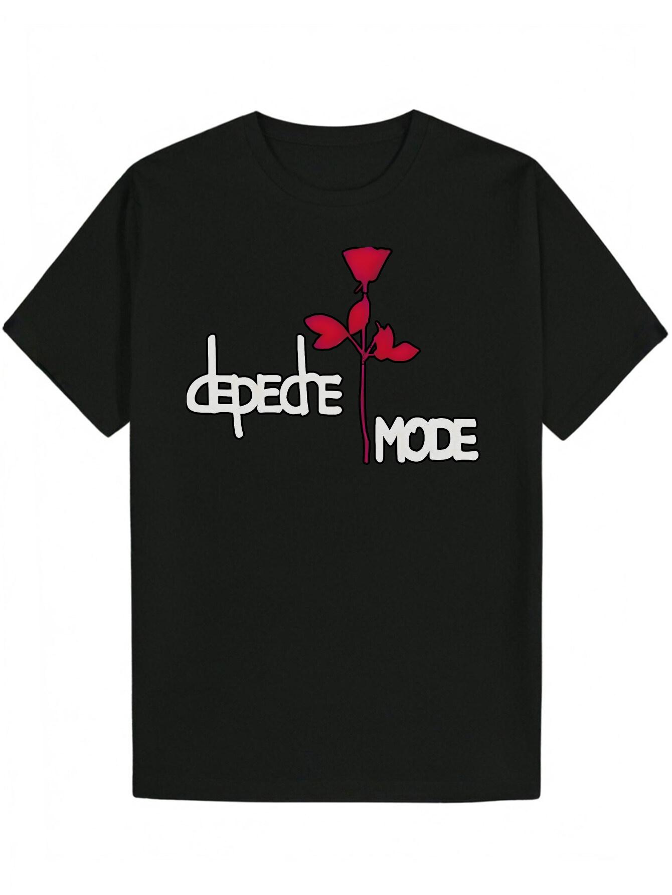 Casual Summer T-shirt - DEPETE Graphic Tee with Red Rose & White Lettering S