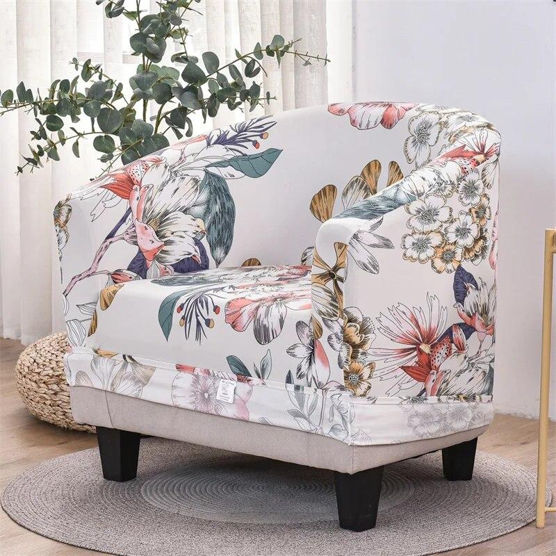 Club Chair Slipcover Stretch Armchair Covers Floral Print Tub Chair Cover Spandex Single Couch Cover with Seat Cushion Slipcover