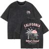 California West Coast Printing Washed T-Shirts Womens Cotton Short Sleeve Tops Summer O-Neck Oversize T Shirt Clothes